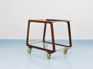 Table roulante bar Mid-Century en noyer et laiton, années 1950, attribué à Oswald Haerdtl