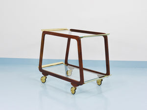Table roulante bar Mid-Century en noyer et laiton, années 1950, attribué à Oswald Haerdtl