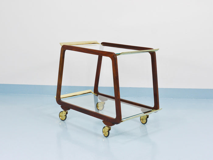 Mid-Century Walnut Brass Bar Cart Serving Trolley, 1950s, Oswald Haerdtl attr.
