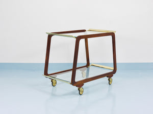 Table roulante bar Mid-Century en noyer et laiton, années 1950, attribué à Oswald Haerdtl