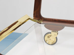 Table roulante bar Mid-Century en noyer et laiton, années 1950, attribué à Oswald Haerdtl