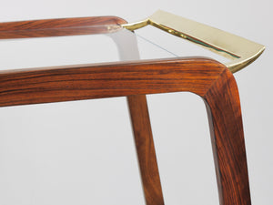 Table roulante bar Mid-Century en noyer et laiton, années 1950, attribué à Oswald Haerdtl