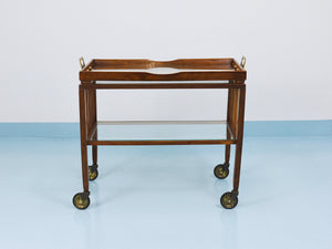 Chariot bar Oswald Haerdtl en noyer et laiton, table de service, modernisme viennois, années 1950
