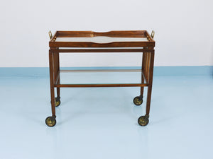 Chariot bar Oswald Haerdtl en noyer et laiton, table de service, modernisme viennois, années 1950
