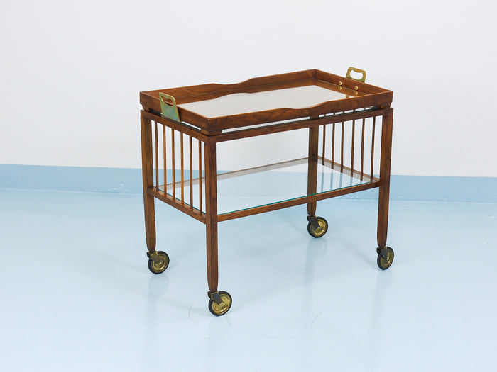 Oswald Haerdtl Vienna Modernism Walnut & Brass Bar Cart, Serving Trolley, 1950s