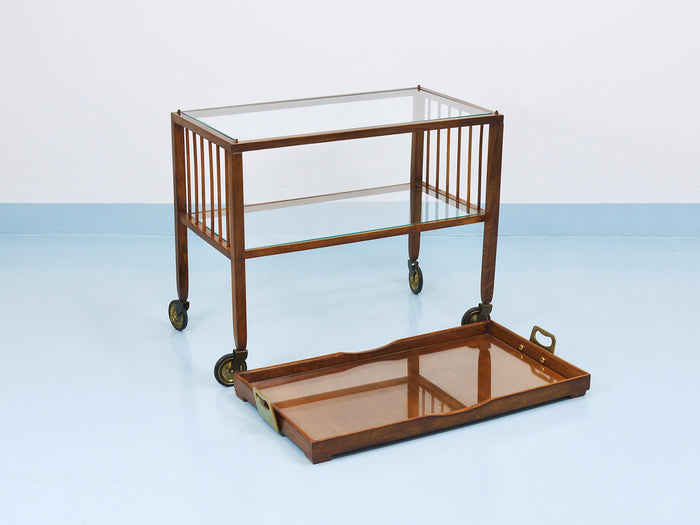 Oswald Haerdtl Vienna Modernism Walnut & Brass Bar Cart, Serving Trolley, 1950s