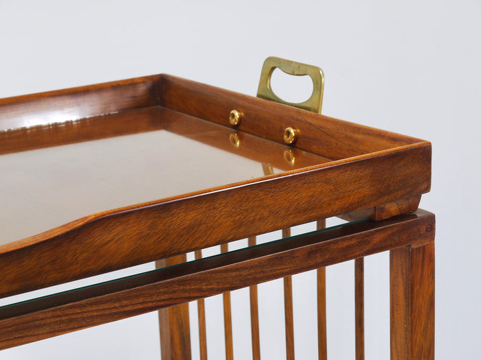 Oswald Haerdtl Vienna Modernism Walnut & Brass Bar Cart, Serving Trolley, 1950s