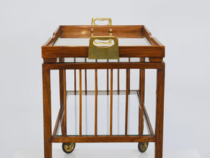 Chariot bar Oswald Haerdtl en noyer et laiton, table de service, modernisme viennois, années 1950