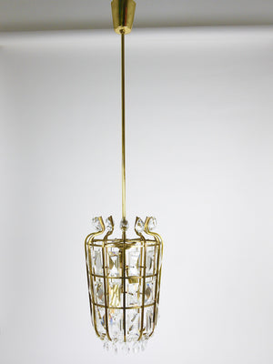 Bakalowits Vienna Brass & Crystal Chandelier Lantern Pendant Lamp, Austria, 1950