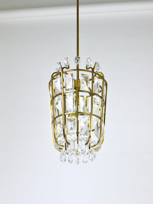 Bakalowits Vienna Brass & Crystal Chandelier Lantern Pendant Lamp, Austria, 1950