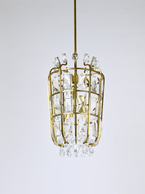 Bakalowits Vienna Brass & Crystal Chandelier Lantern Pendant Lamp, Austria, 1950