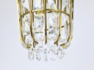 Bakalowits Vienna Brass & Crystal Chandelier Lantern Pendant Lamp, Austria, 1950