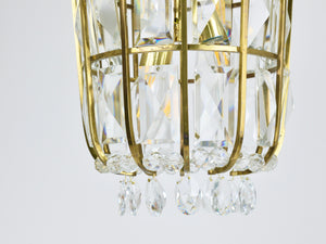 Bakalowits Vienna Brass & Crystal Chandelier Lantern Pendant Lamp, Austria, 1950
