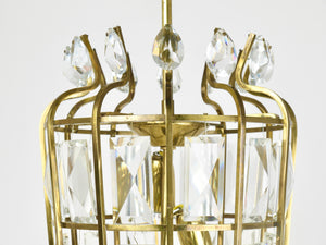 Bakalowits Vienna Brass & Crystal Chandelier Lantern Pendant Lamp, Austria, 1950