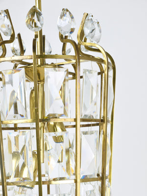 Bakalowits Vienna Brass & Crystal Chandelier Lantern Pendant Lamp, Austria, 1950