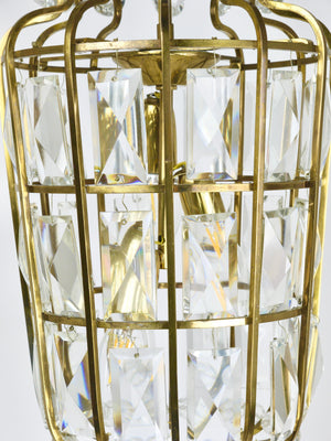 Bakalowits Vienna Brass & Crystal Chandelier Lantern Pendant Lamp, Austria, 1950
