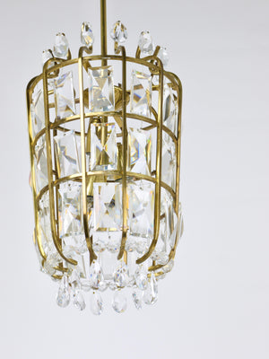 Bakalowits Vienna Brass & Crystal Chandelier Lantern Pendant Lamp, Austria, 1950
