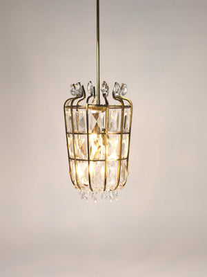Bakalowits Vienna Brass & Crystal Chandelier Lantern Pendant Lamp, Austria, 1950