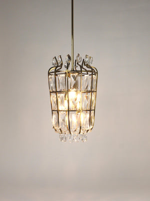 Bakalowits Vienna Brass & Crystal Chandelier Lantern Pendant Lamp, Austria, 1950