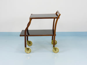 Chariot bar en noyer et verre incurvés d'Oswald Haerdtl