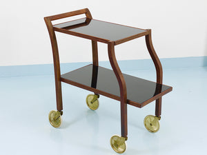 Chariot bar en noyer et verre incurvés d'Oswald Haerdtl