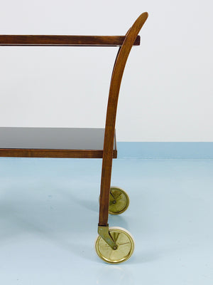 Chariot bar en noyer et verre incurvés d'Oswald Haerdtl
