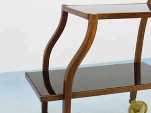 Chariot bar en noyer et verre incurvés d'Oswald Haerdtl