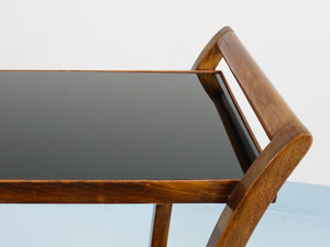 Chariot bar en noyer et verre incurvés d'Oswald Haerdtl