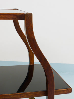 Chariot bar en noyer et verre incurvés d'Oswald Haerdtl