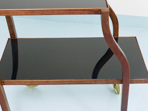 Chariot bar en noyer et verre incurvés d'Oswald Haerdtl