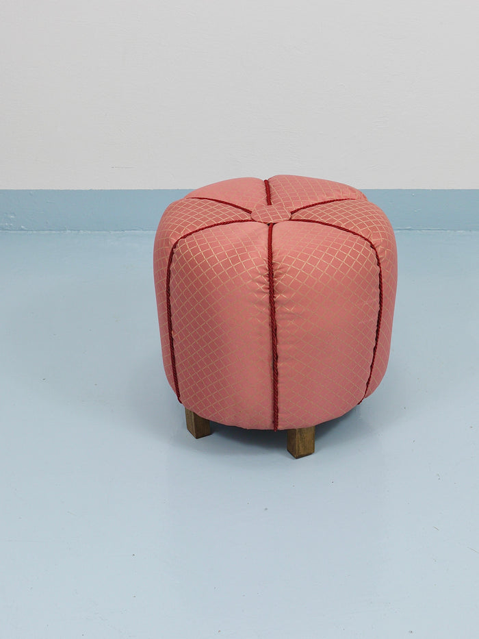 Pink Art Deco Stool / Tabouret / Pouf / Ottoman, Vienna, Austria, 1930s