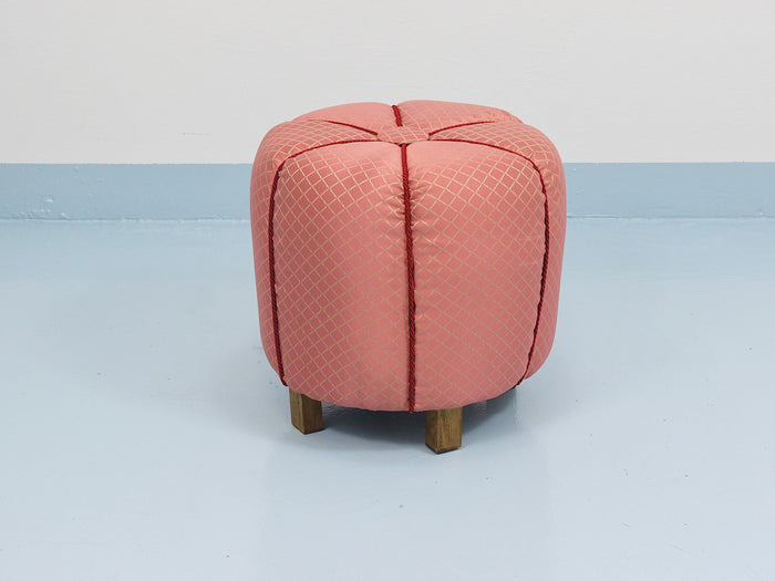 Pink Art Deco Stool / Tabouret / Pouf / Ottoman, Vienna, Austria, 1930s