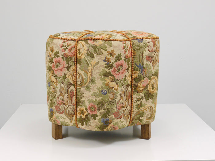 Art Deco Floral Tapestry Stool, Tabouret, Pouf, Ottoman, Vienna, Austria, 1930s