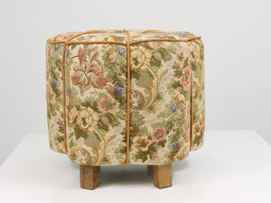 Art Deco Floral Tapestry Stool, Tabouret, Pouf, Ottoman, Vienna, Austria, 1930s