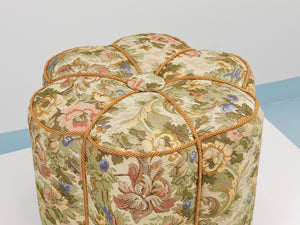 Art Deco Floral Tapestry Stool, Tabouret, Pouf, Ottoman, Vienna, Austria, 1930s