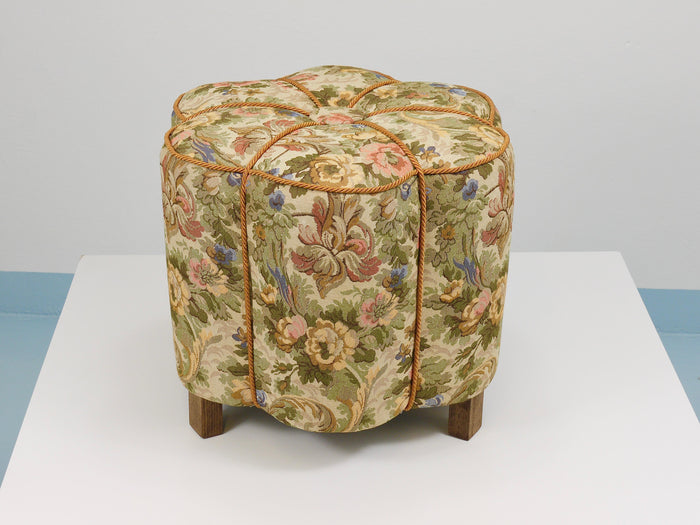 Art Deco Floral Tapestry Stool, Tabouret, Pouf, Ottoman, Vienna, Austria, 1930s