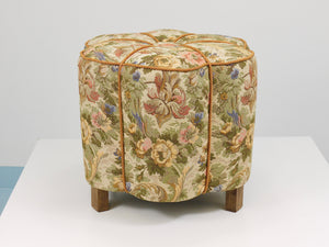 Art Deco Floral Tapestry Stool, Tabouret, Pouf, Ottoman, Vienna, Austria, 1930s