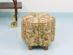 Art Deco Floral Tapestry Stool, Tabouret, Pouf, Ottoman, Vienna, Austria, 1930s
