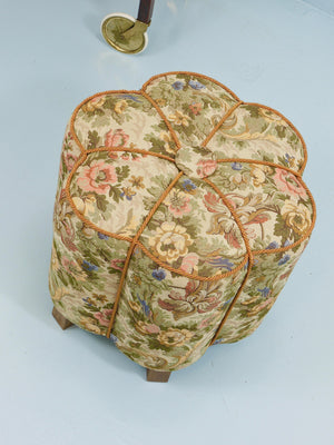 Art Deco Floral Tapestry Stool, Tabouret, Pouf, Ottoman, Vienna, Austria, 1930s