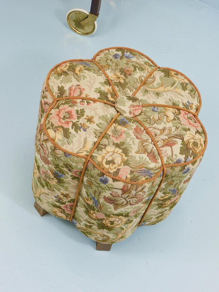Art Deco Floral Tapestry Stool, Tabouret, Pouf, Ottoman, Vienna, Austria, 1930s