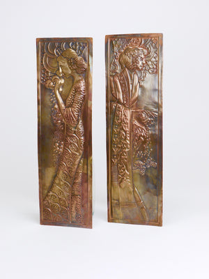 Paire de panneaux en relief Art nouveau « Demeter », Sécession viennoise, par Georg Klimt, années 1900