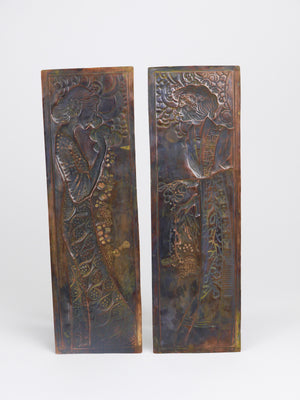 Paire de panneaux en relief Art nouveau « Demeter », Sécession viennoise, par Georg Klimt, années 1900