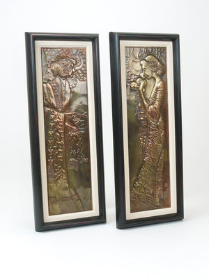Paire de panneaux en relief Art nouveau « Demeter », Sécession viennoise, par Georg Klimt, années 1900
