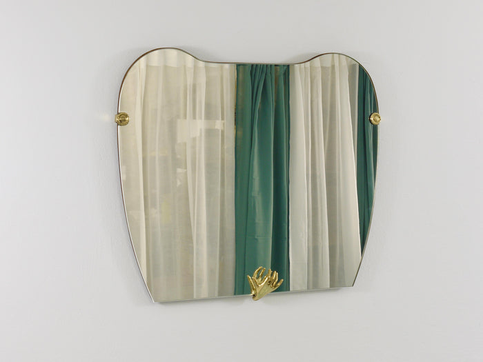 Scultpural Brass Hand Mid-Century Wall Mirror, Italy, 1950s
