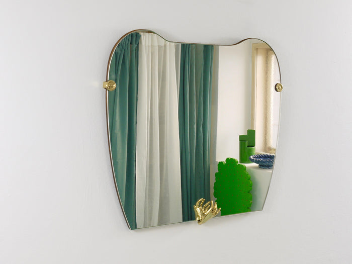 Scultpural Brass Hand Mid-Century Wall Mirror, Italy, 1950s