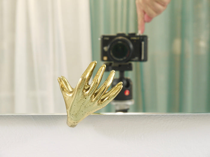 Scultpural Brass Hand Mid-Century Wall Mirror, Italy, 1950s