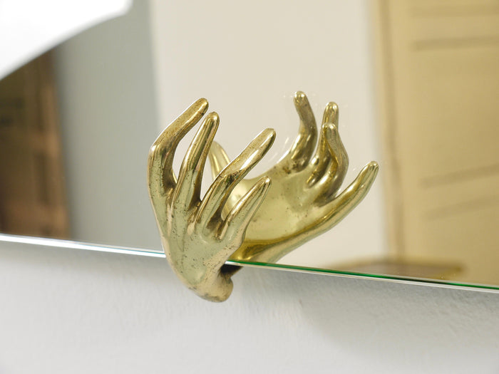 Scultpural Brass Hand Mid-Century Wall Mirror, Italy, 1950s