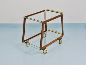 Table roulante bar Mid-Century en noyer et laiton, années 1950, attribué à Oswald Haerdtl