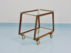 Table roulante bar Mid-Century en noyer et laiton, années 1950, attribué à Oswald Haerdtl