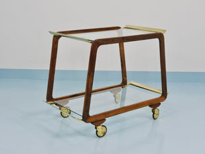 Table roulante bar Mid-Century en noyer et laiton, années 1950, attribué à Oswald Haerdtl